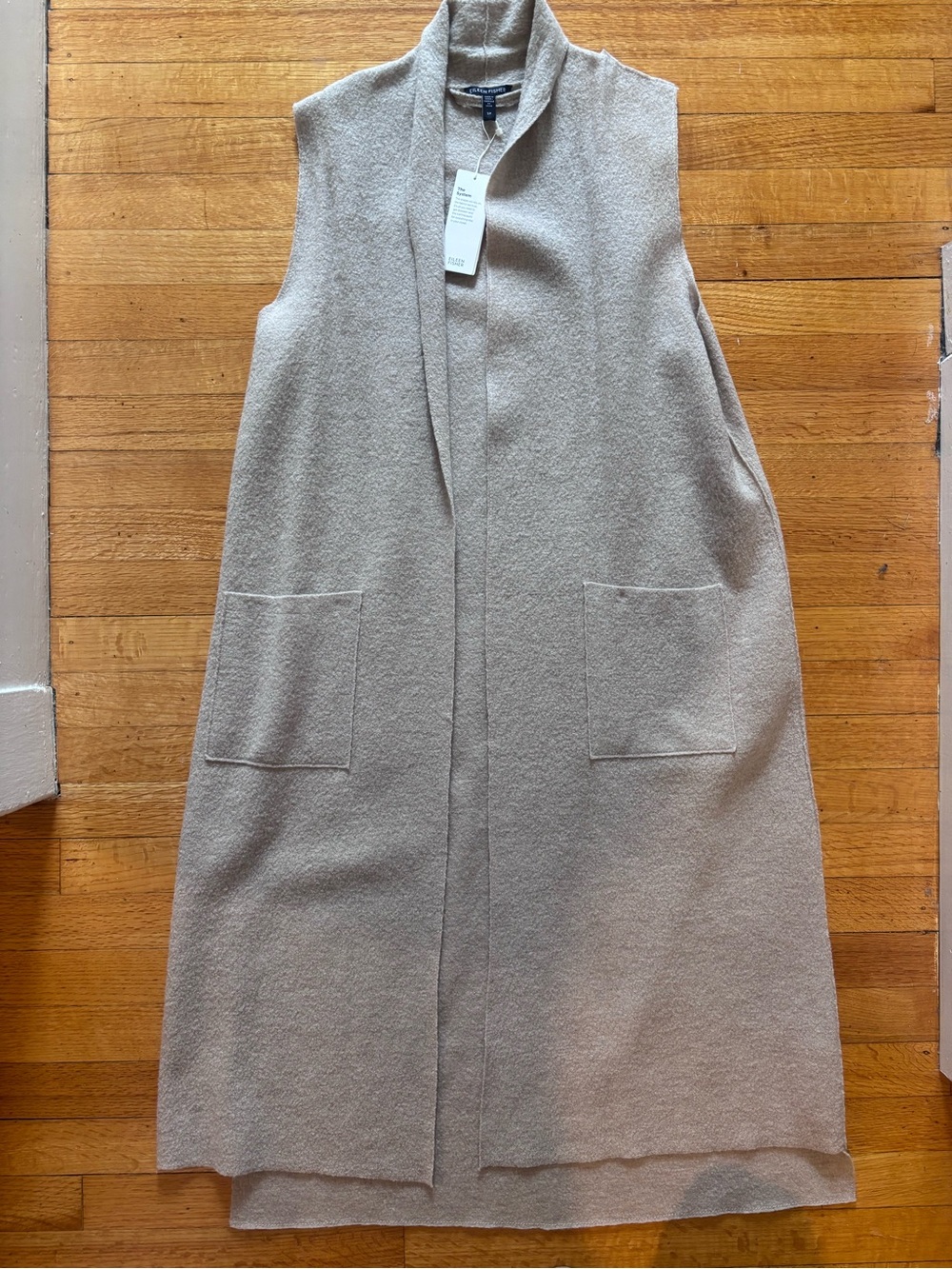 Eileen Fisher Sleeveless Long Open-Front Vest in Light Taupe ⭐️NWT⭐️
